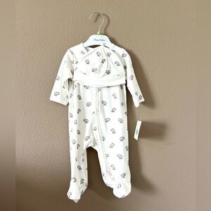 NWT Little Me Elephant Print Footie Pajamas & Hat